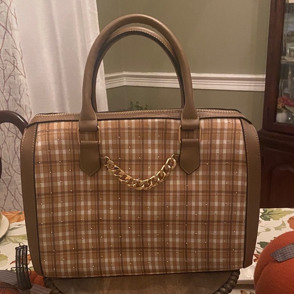 Cato Handbags - New Tan and White Plaid Handbag